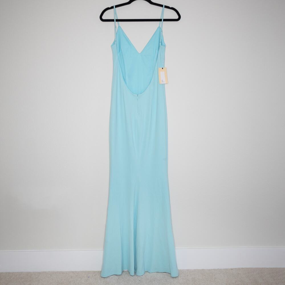 Katie May x Revolve Bambina Gown Maxi Dress Sky Blue Low Back SZ M - Picture 3 of 9
